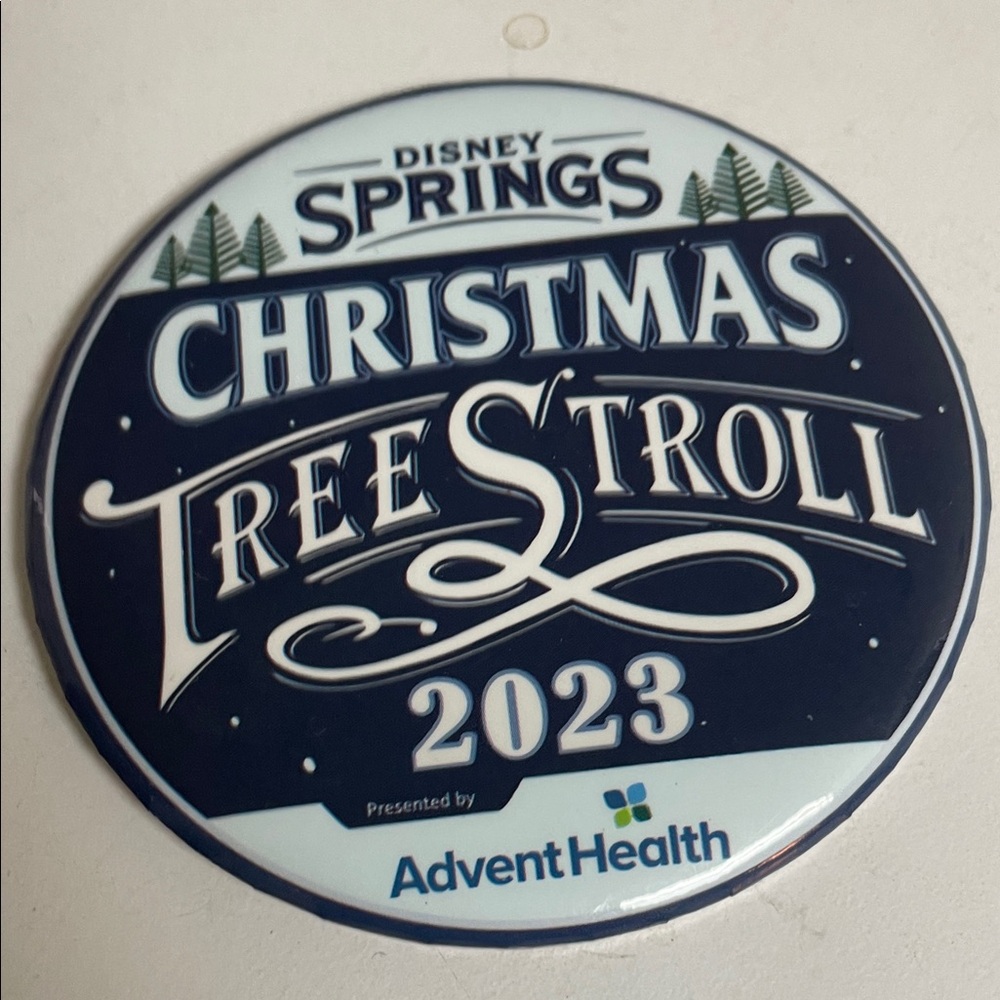Disney Springs Christmas Tree Stroll 2023 Button - Navy, White & Light Blue